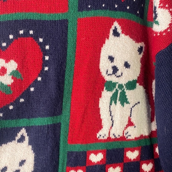 Basic Editions Red and Blue Cat Sweater Women’s Size Medium/ Large - 1319 - Picture 4 of 6